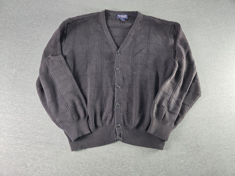 Roundtree & Yorke Cardigan Sweater Mens Large Brown Cotton V Neck Knit Grandpa